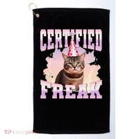 Certified Freak Funny Cat Joke Meme Cement Cursed Cat Golf Towel thumb 0