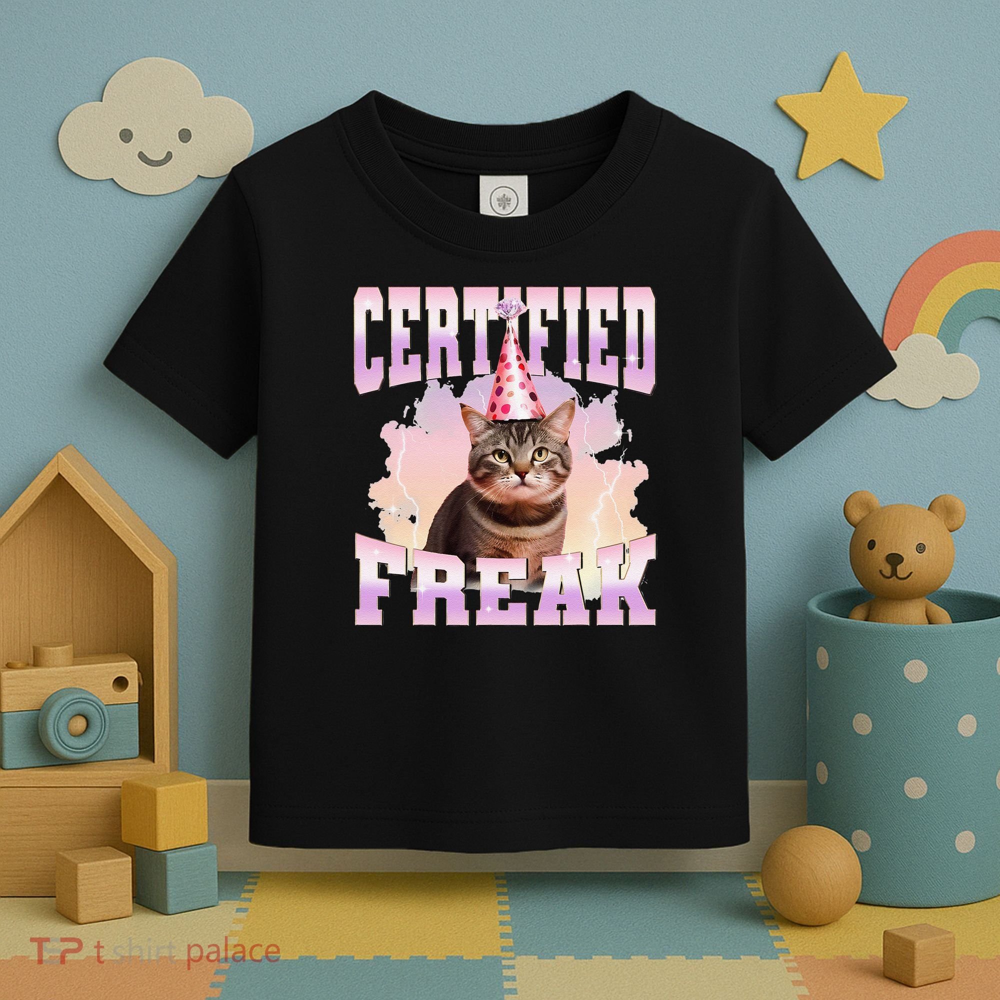 Certified Freak Funny Cat Joke Meme Cement Cursed Cat Toddler T-Shirt