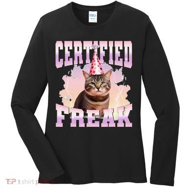 Certified Freak Funny Cat Joke Meme Cement Cursed Cat Women's Long Sleeve Shirt