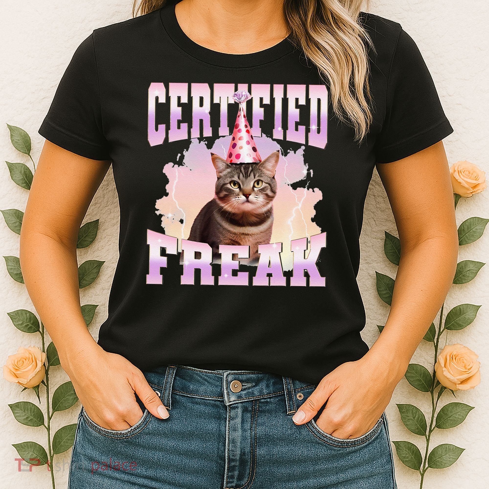 Certified Freak Funny Cat Joke Meme Cement Cursed Cat Women's T-Shirt