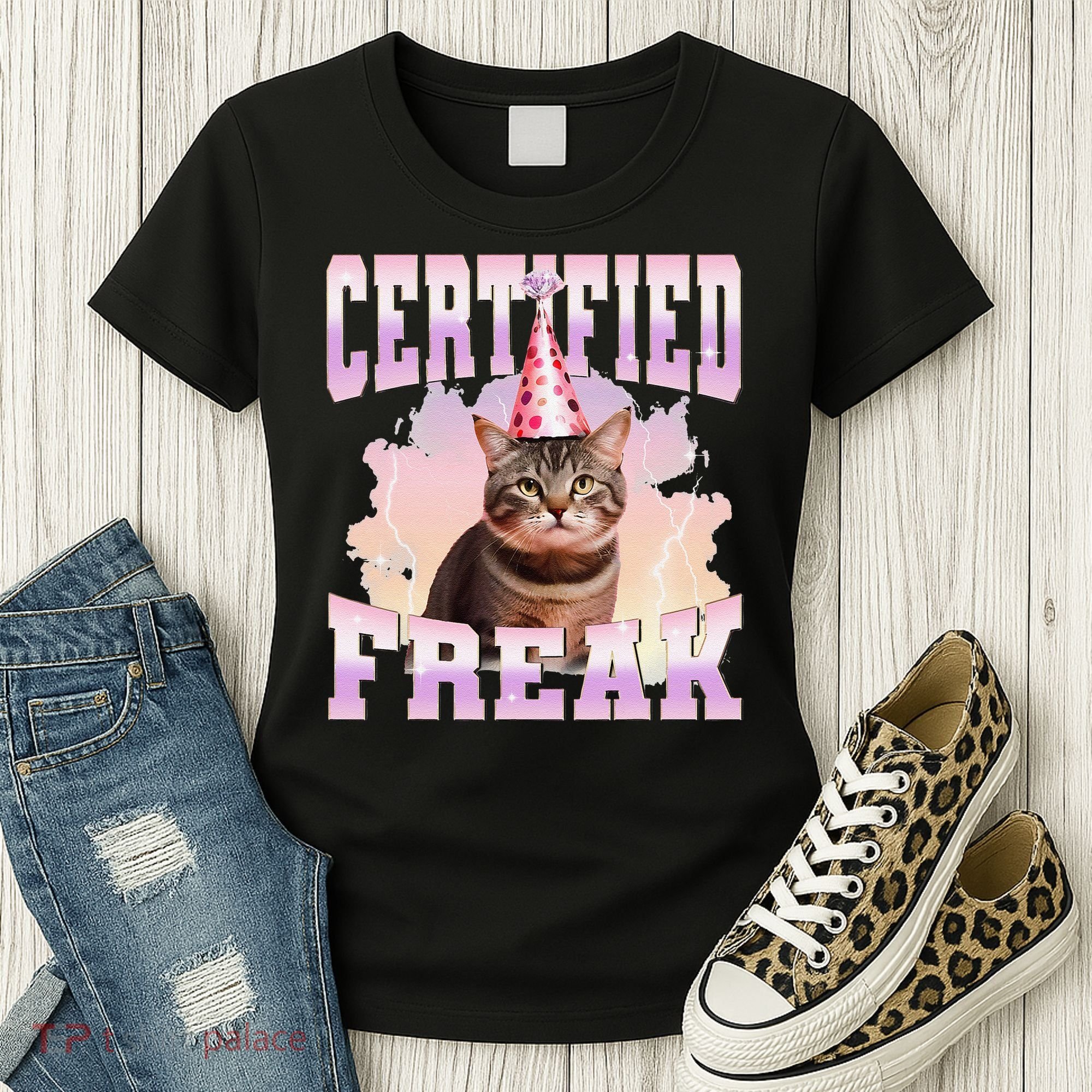Certified Freak Funny Cat Joke Meme Cement Cursed Cat Women's T-Shirt