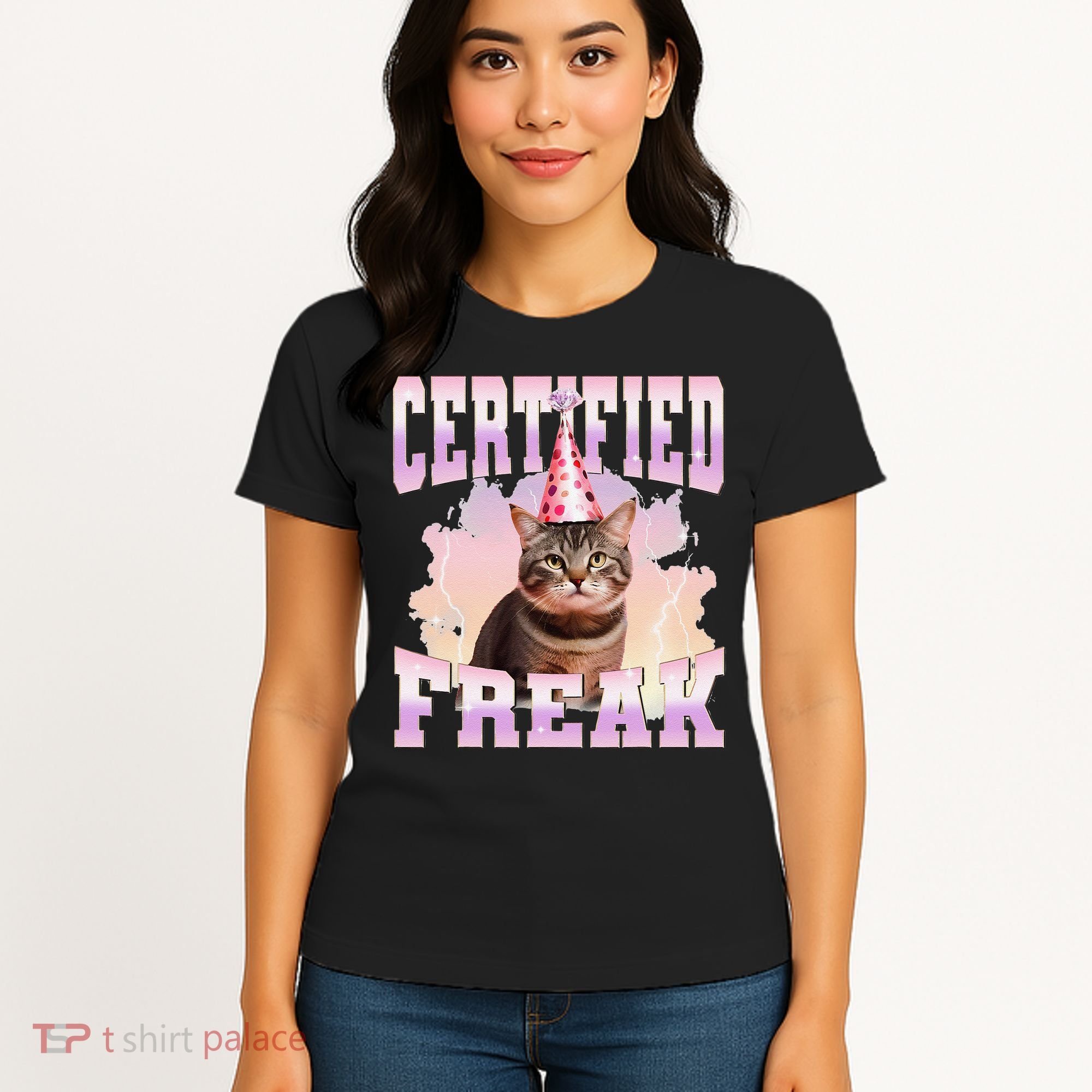 Certified Freak Funny Cat Joke Meme Cement Cursed Cat Women's T-Shirt