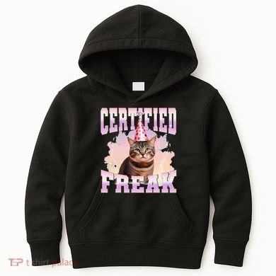 Certified Freak Funny Cat Joke Meme Cement Cursed Cat Kids Hoodie