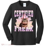 Certified Freak Funny Cat Joke Meme Cement Cursed Cat Kids Long Sleeve Shirt thumb 0