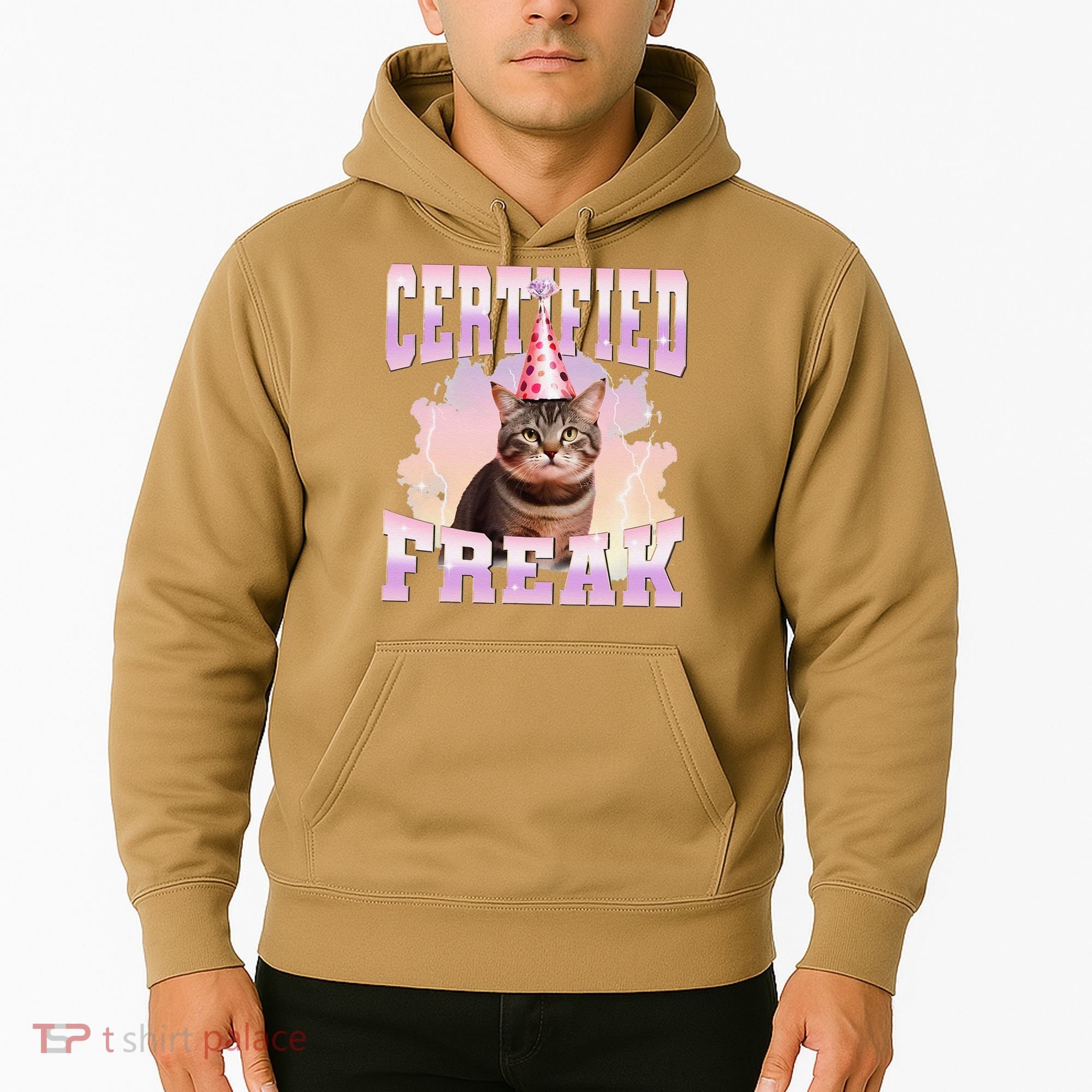 Certified Freak Funny Cat Joke Meme Cement Cursed Cat Hoodie