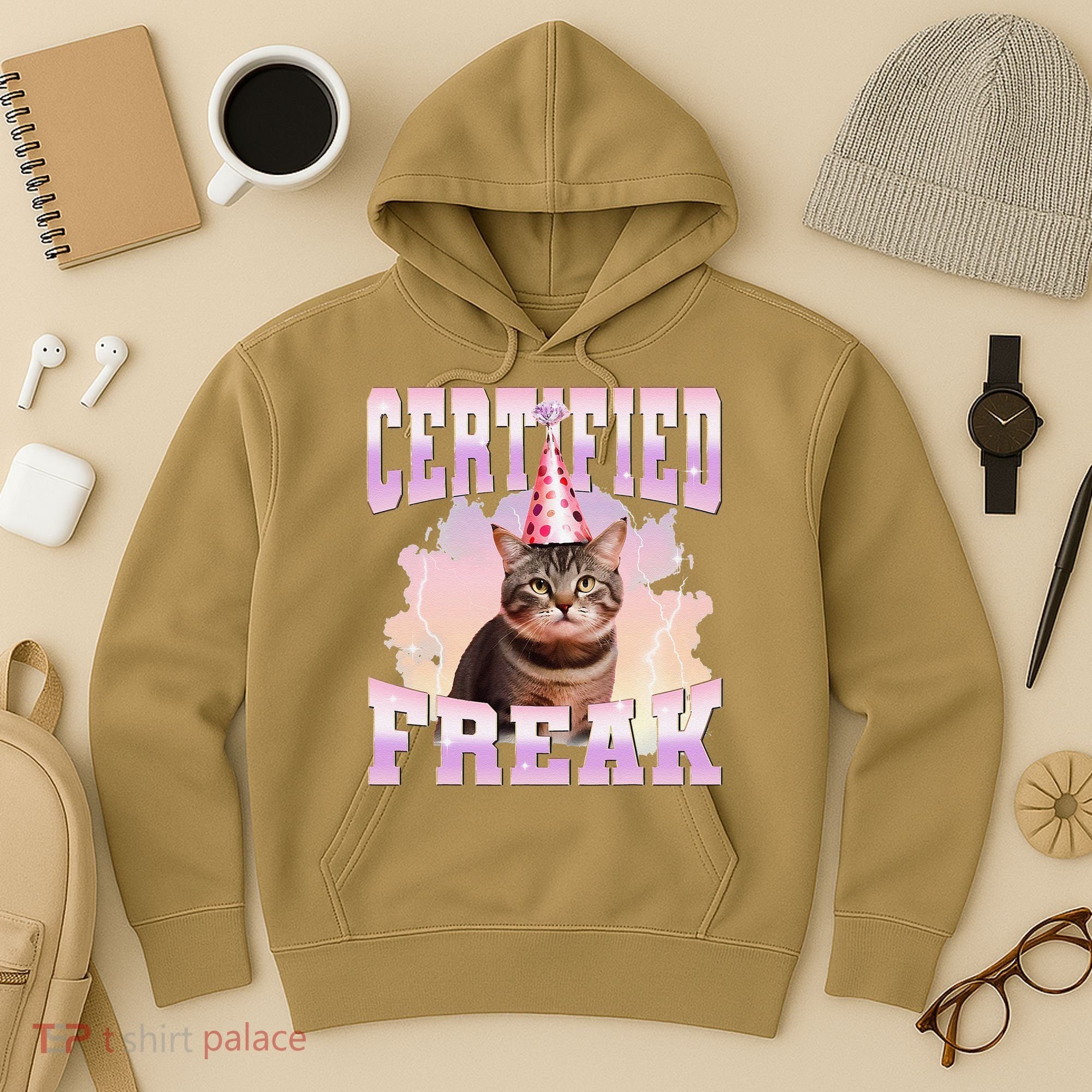 Certified Freak Funny Cat Joke Meme Cement Cursed Cat Hoodie