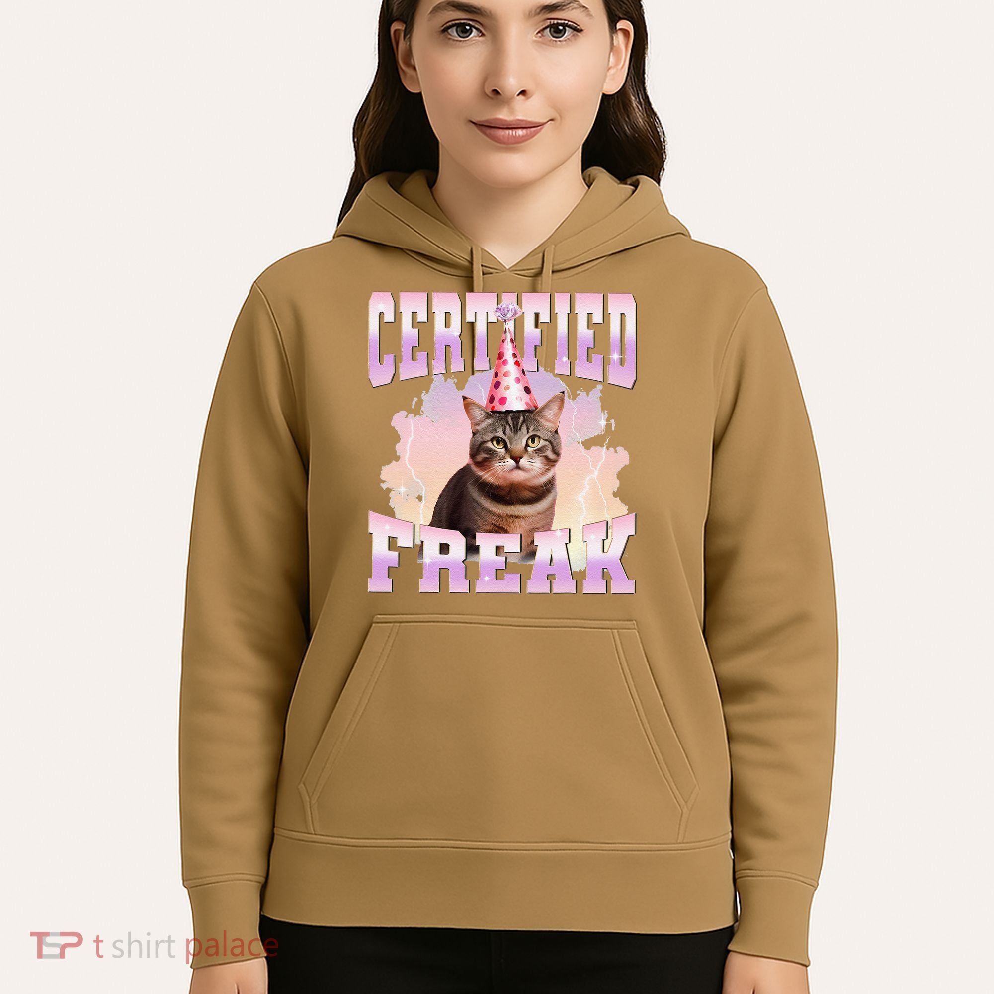 Certified Freak Funny Cat Joke Meme Cement Cursed Cat Hoodie