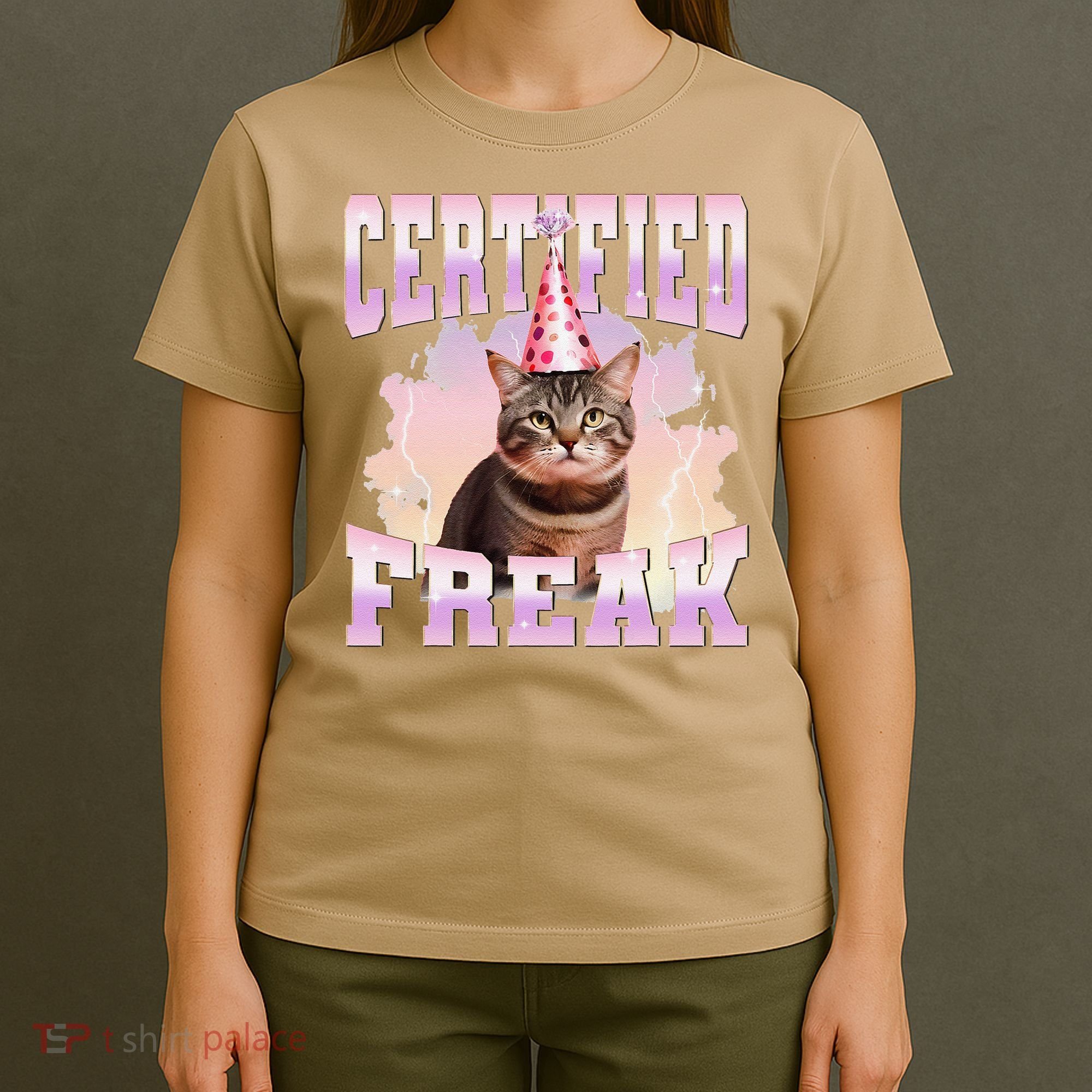 Certified Freak Funny Cat Joke Meme Cement Cursed Cat T-Shirt