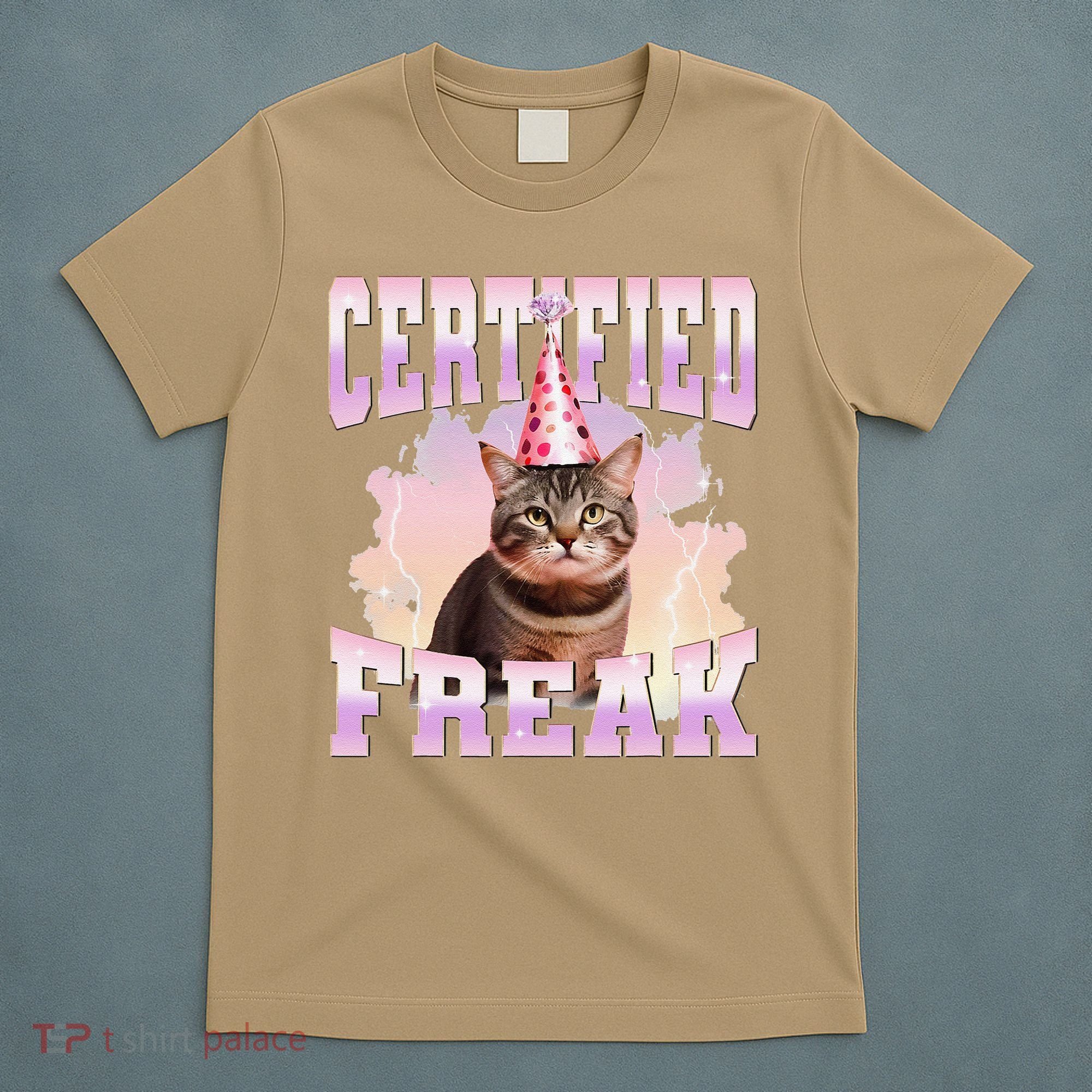 Certified Freak Funny Cat Joke Meme Cement Cursed Cat T-Shirt