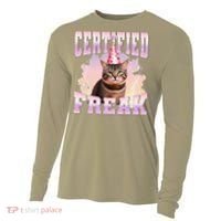 Certified Freak Funny Cat Joke Meme Cement Cursed Cat Cooling Performance Long Sleeve Crew thumb 0