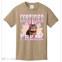 Certified Freak Funny Cat Joke Meme Cement Cursed Cat Kids T-Shirt thumb 0
