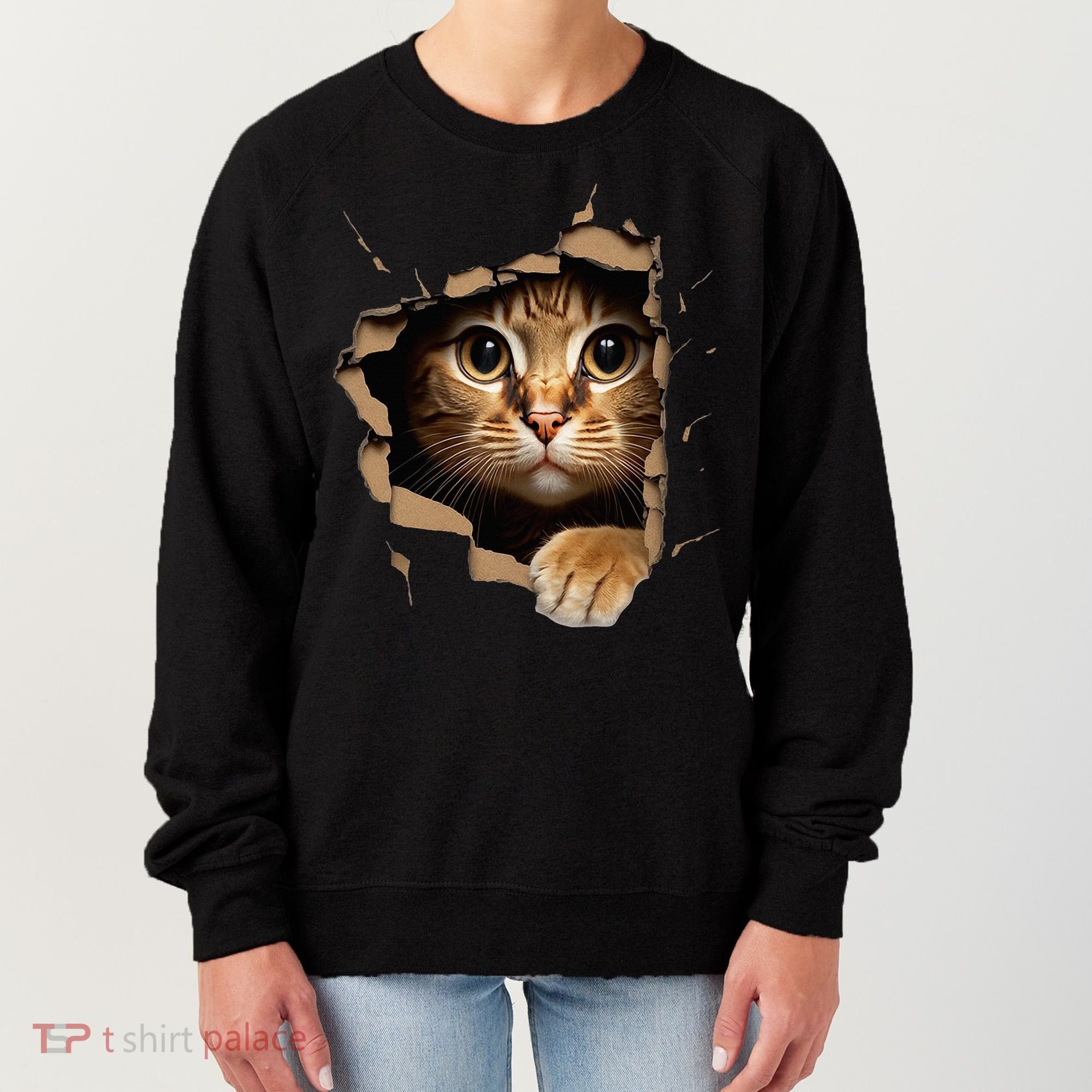 Cute kitten looks from torn fabric - Cats  Women's Sweatshirt