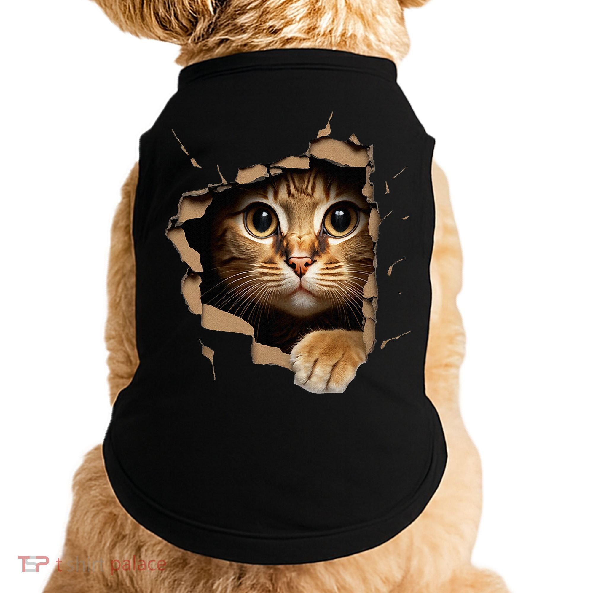 Cute kitten looks from torn fabric - Cats  Doggie Tank