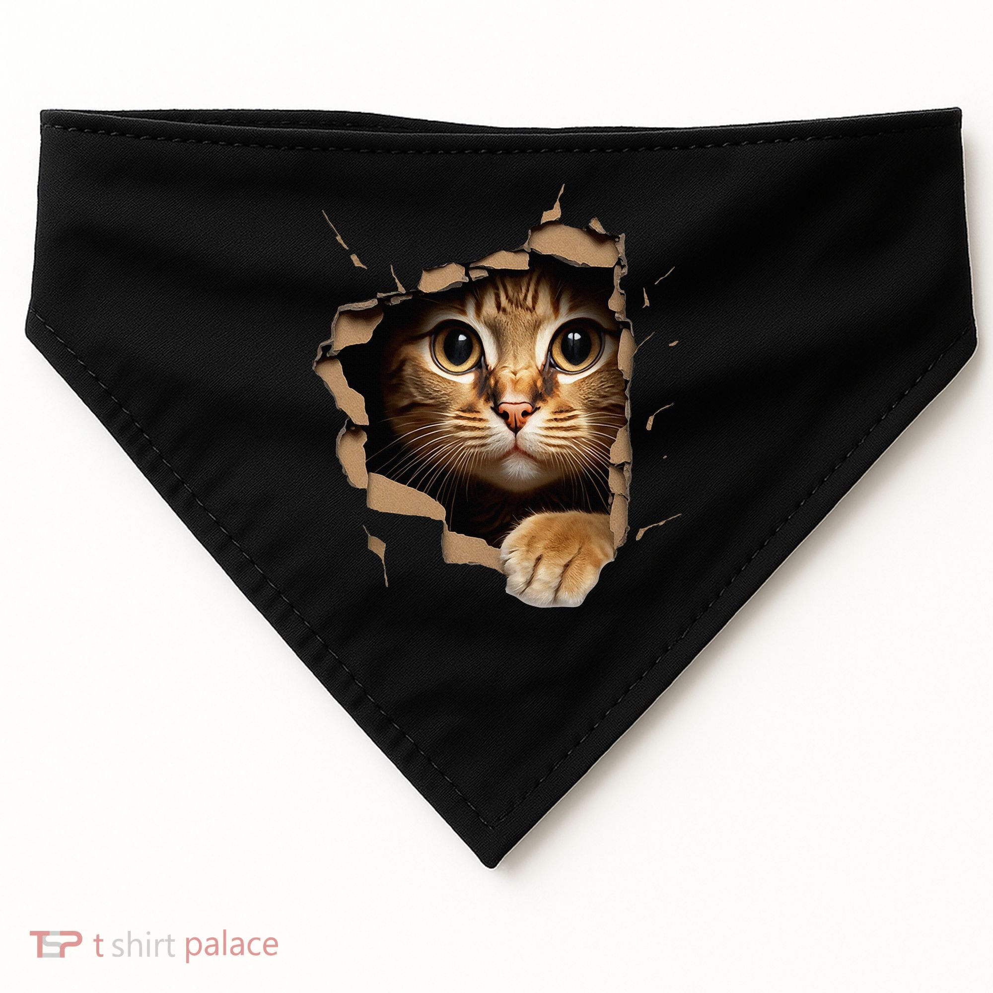 Cute kitten looks from torn fabric - Cats  USA-Made Doggie Bandana