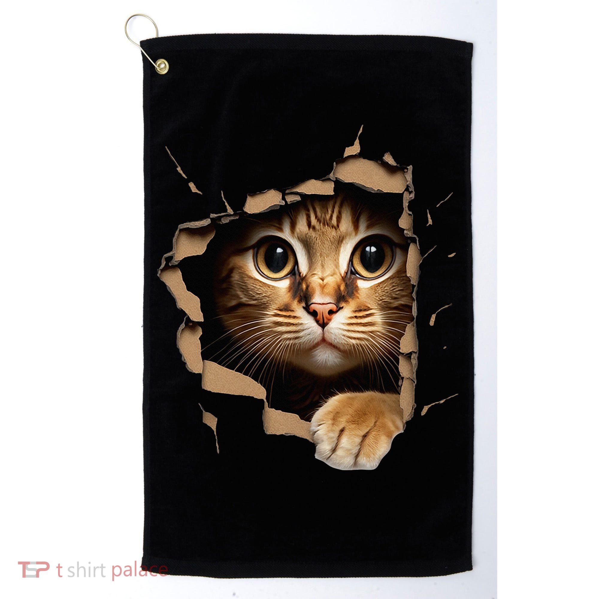 Cute kitten looks from torn fabric - Cats  Golf Towel