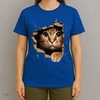 Cute kitten looks from torn fabric - Cats  T-Shirt thumb 4