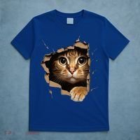 Cute kitten looks from torn fabric - Cats  T-Shirt thumb 5