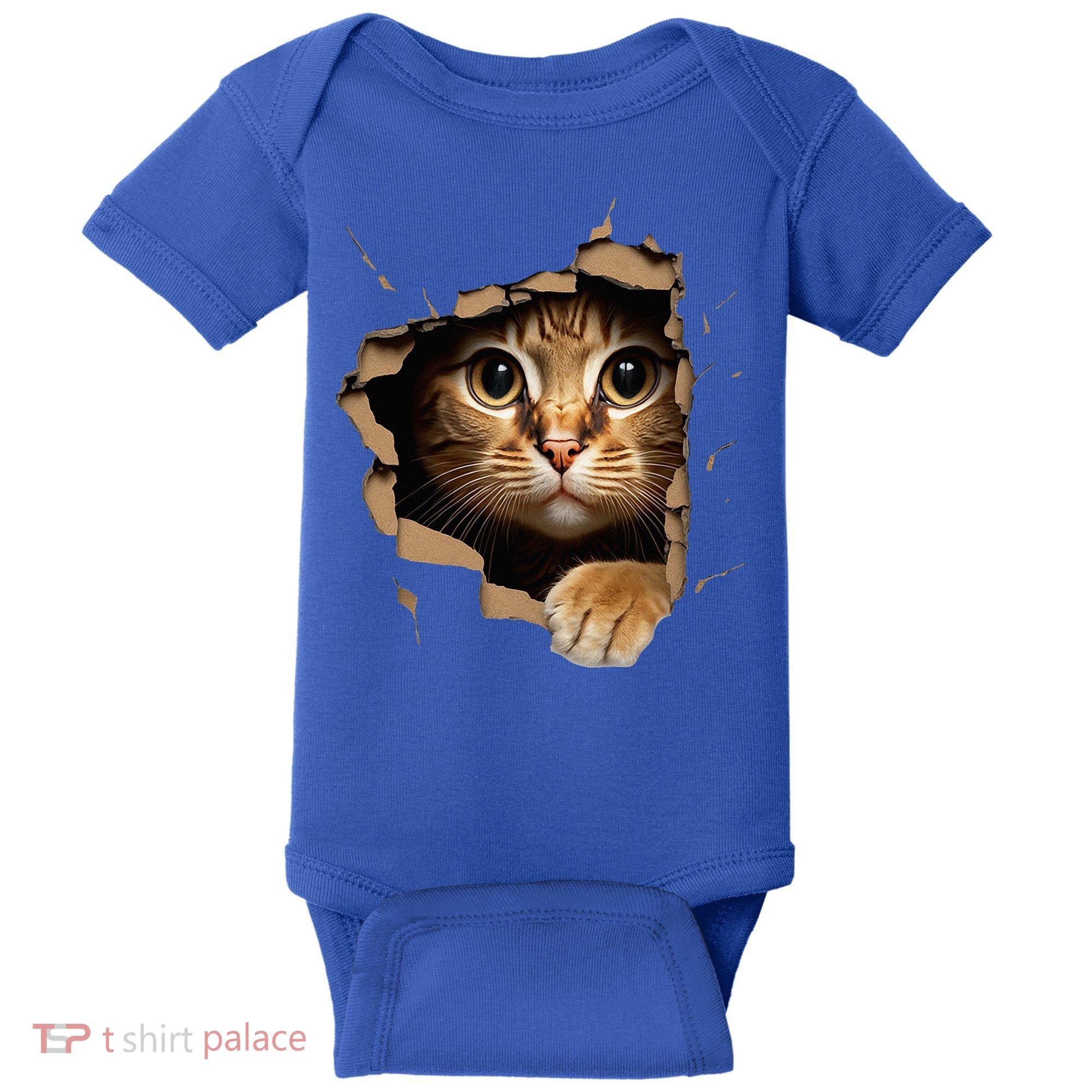 Cute kitten looks from torn fabric - Cats  Baby Bodysuit