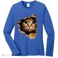 Cute kitten looks from torn fabric - Cats  Women's Long Sleeve Shirt thumb 0