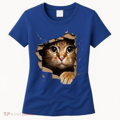 Cute kitten looks from torn fabric - Cats  Women's T-Shirt