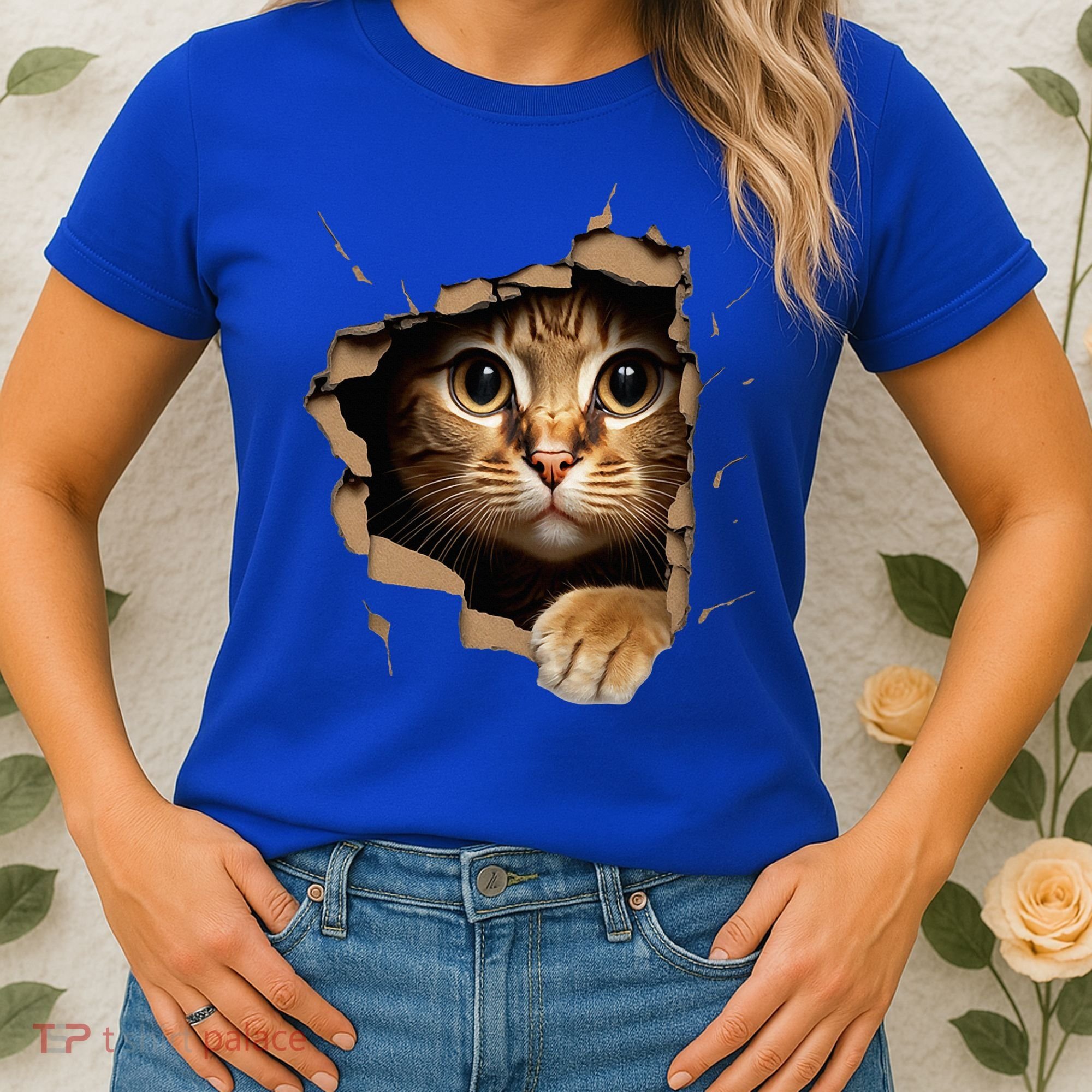 Cute kitten looks from torn fabric - Cats  Women's T-Shirt