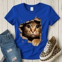 Cute kitten looks from torn fabric - Cats  Women's T-Shirt thumb 3