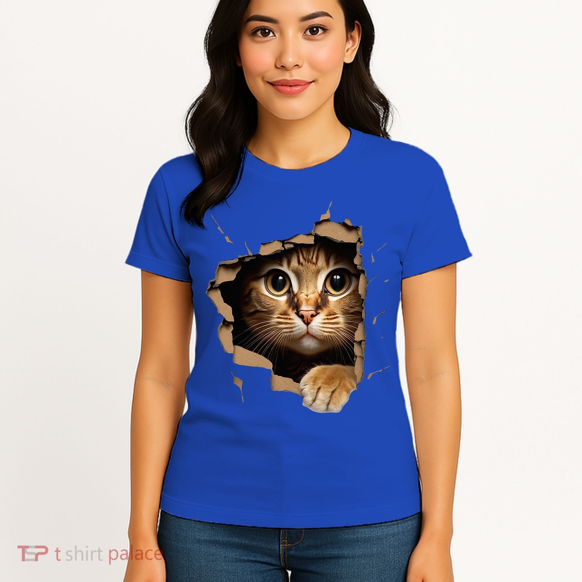 Cute kitten looks from torn fabric - Cats  Women's T-Shirt