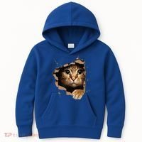 Cute kitten looks from torn fabric - Cats  Kids Hoodie thumb 0