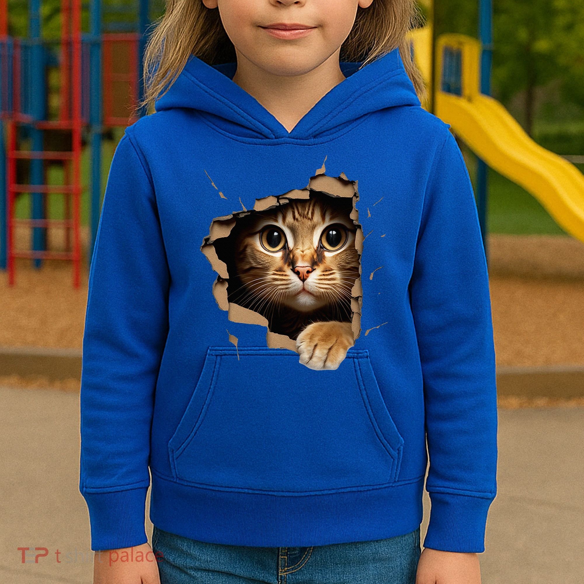 Cute kitten looks from torn fabric - Cats  Kids Hoodie