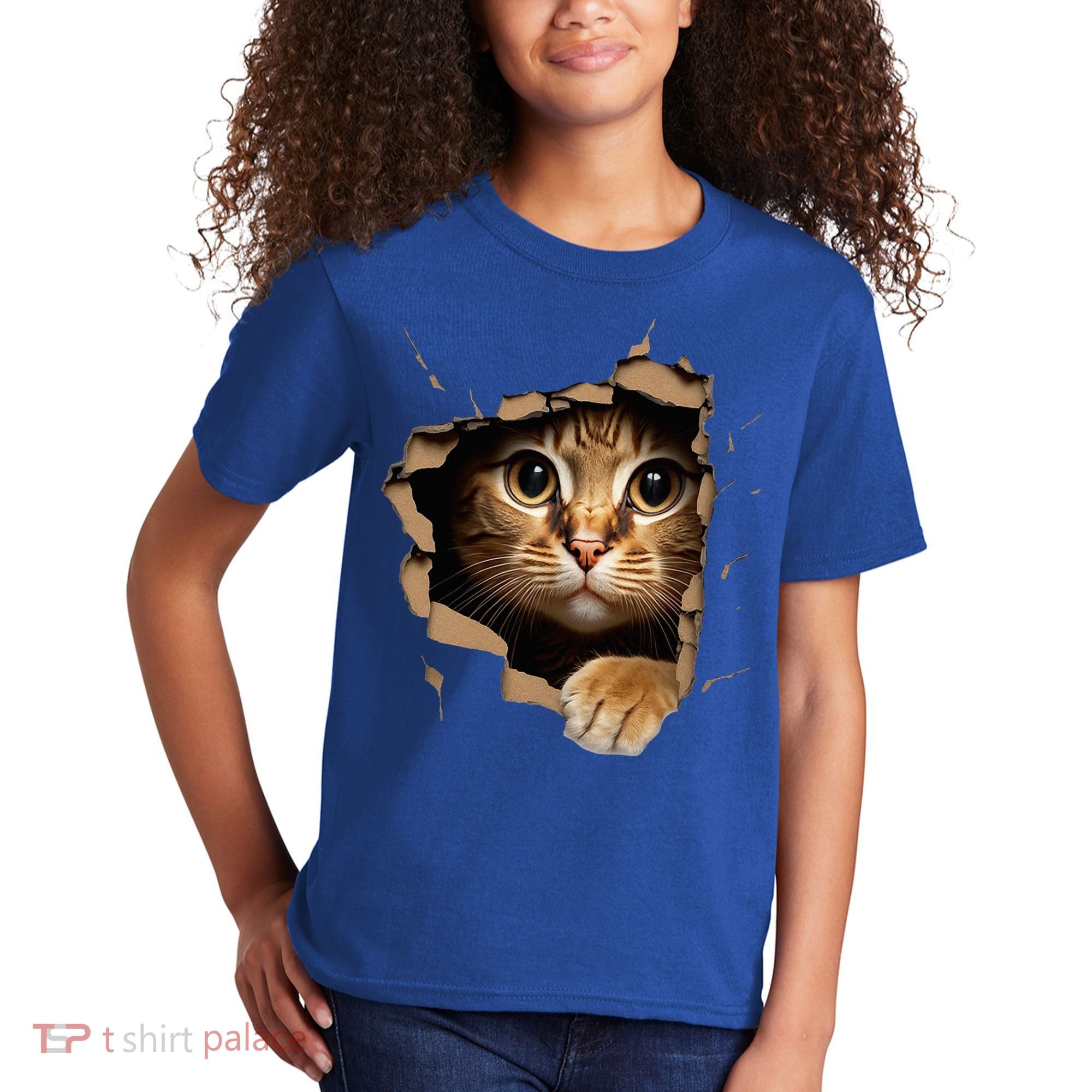 Cute kitten looks from torn fabric - Cats  Kids T-Shirt