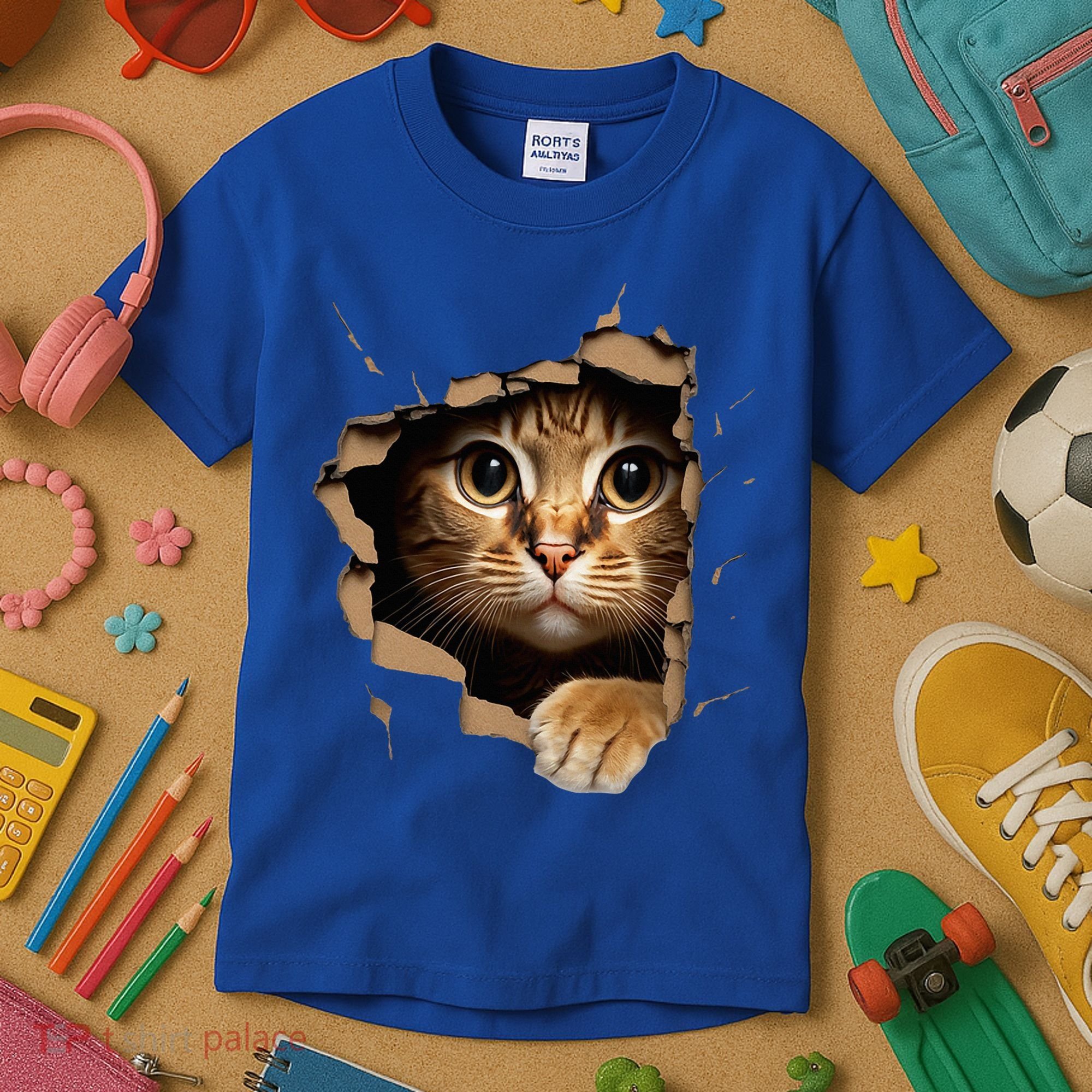 Cute kitten looks from torn fabric - Cats  Kids T-Shirt