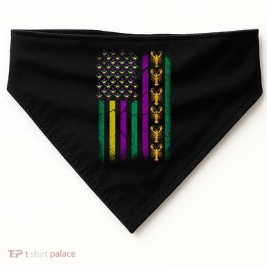 Crawfish Fleur-De-Lis Flag Mardi Gras  USA-Made Doggie Bandana