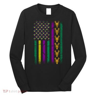 Crawfish Fleur-De-Lis Flag Mardi Gras  Long Sleeve Shirt