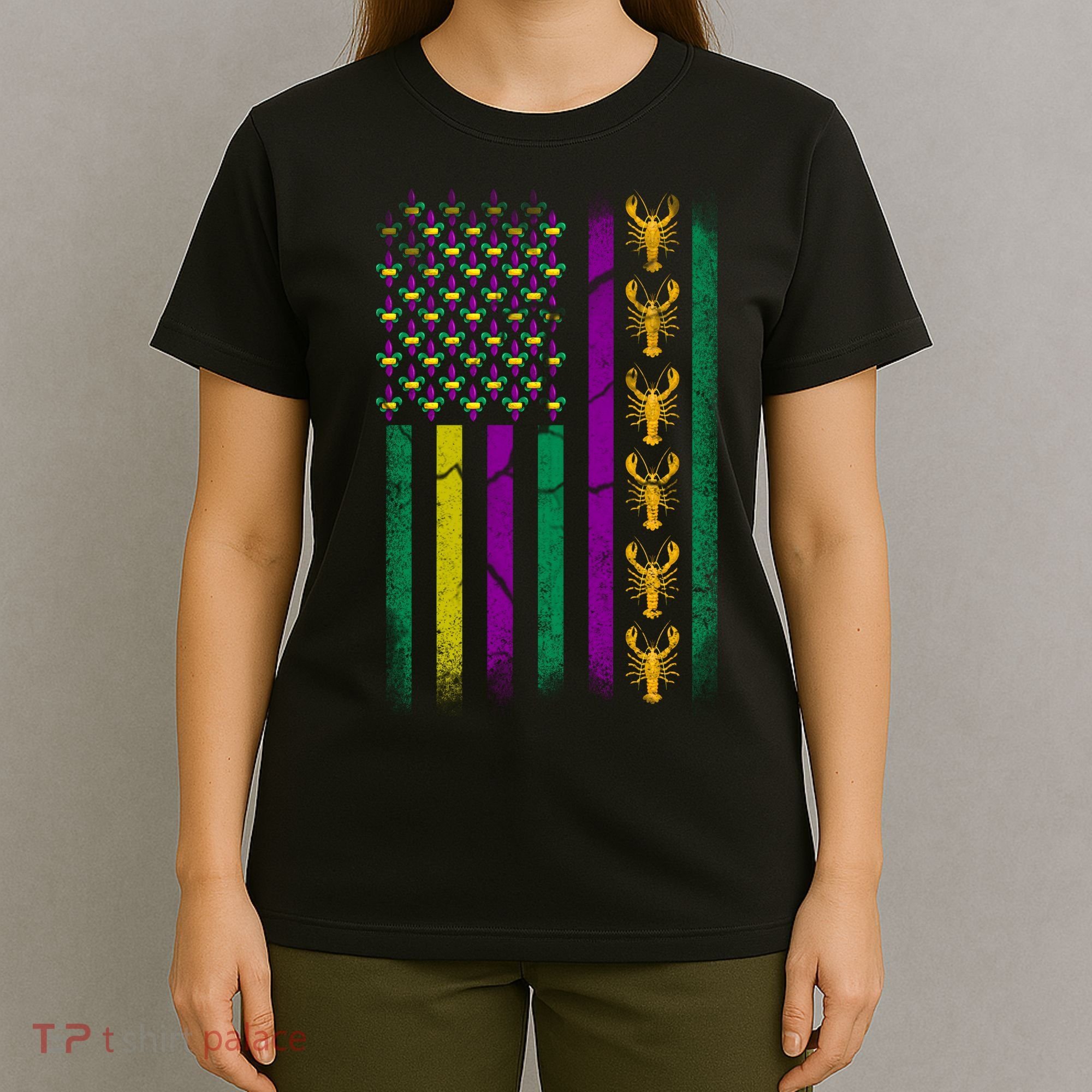 Crawfish Fleur-De-Lis Flag Mardi Gras  T-Shirt