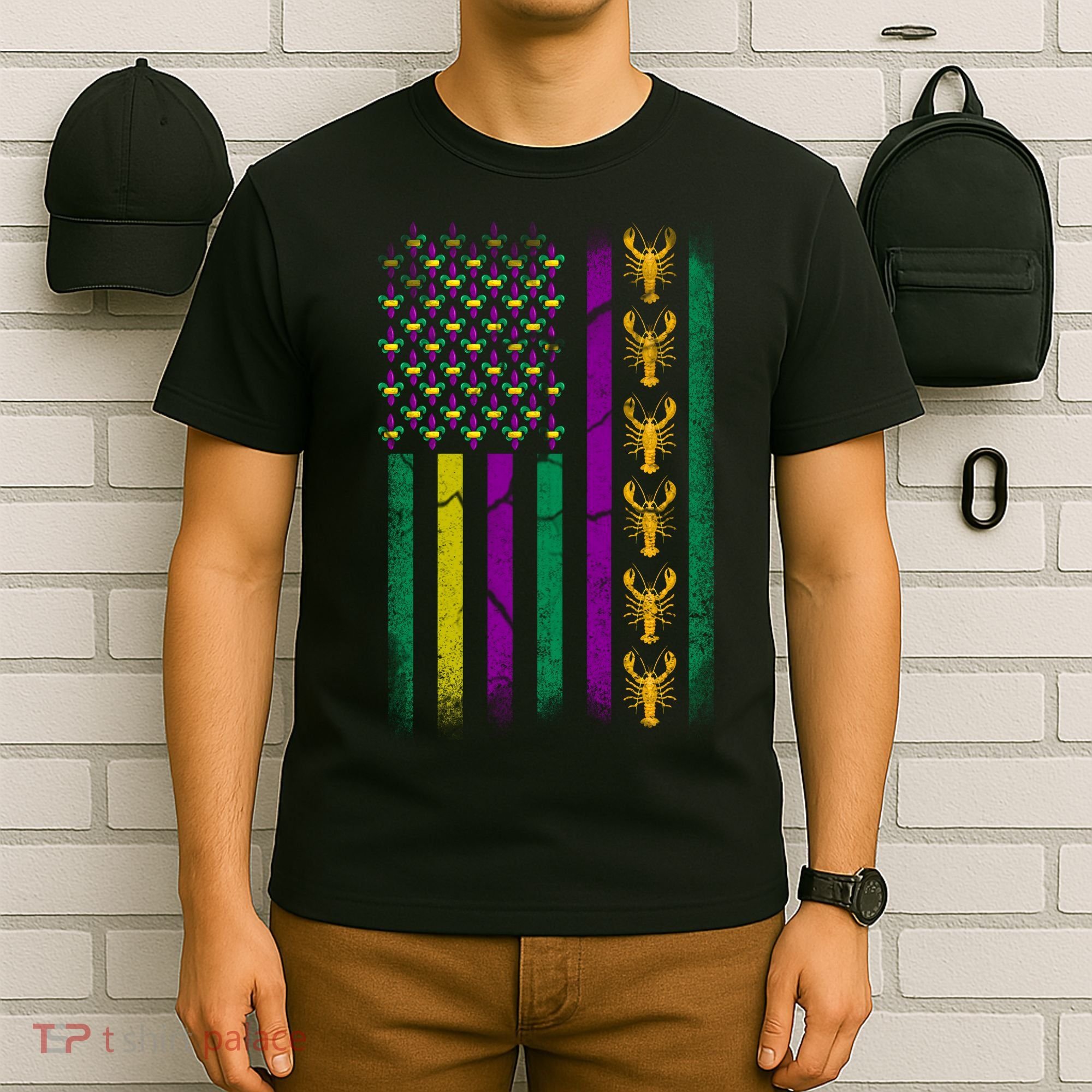 Crawfish Fleur-De-Lis Flag Mardi Gras  T-Shirt
