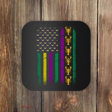 Crawfish Fleur-De-Lis Flag Mardi Gras  Coaster