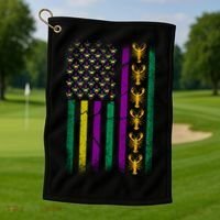 Crawfish Fleur-De-Lis Flag Mardi Gras  Golf Towel thumb 1