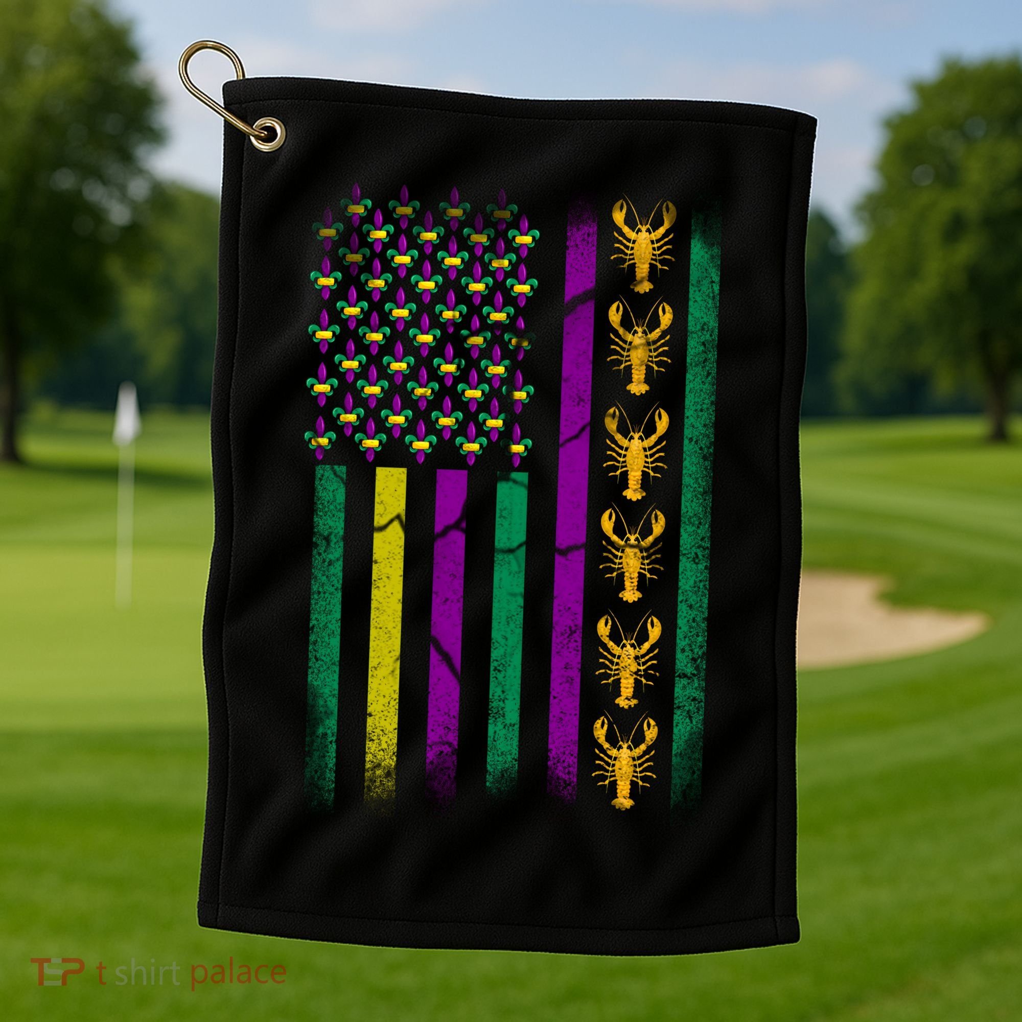 Crawfish Fleur-De-Lis Flag Mardi Gras  Golf Towel