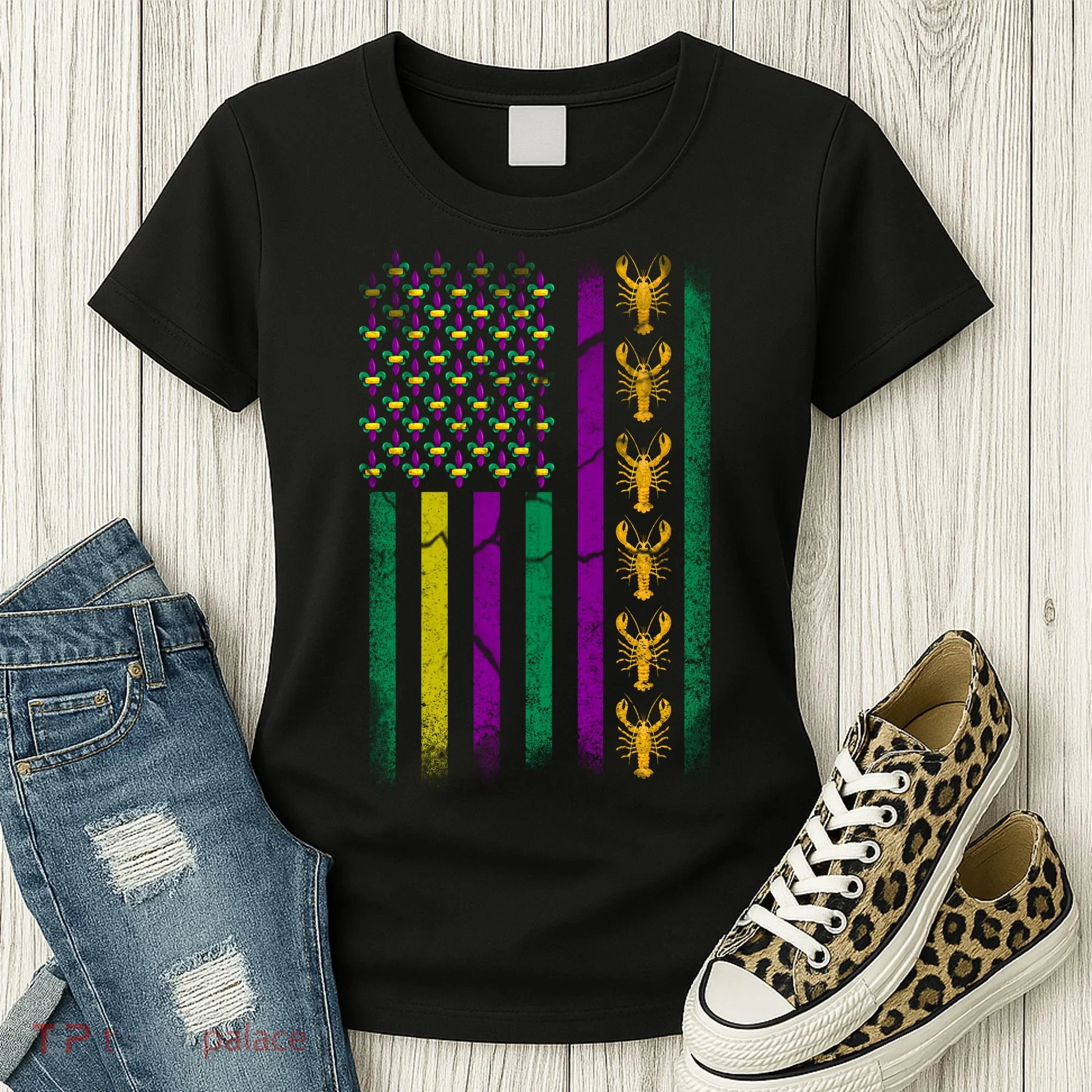 Crawfish Fleur-De-Lis Flag Mardi Gras  Women's T-Shirt