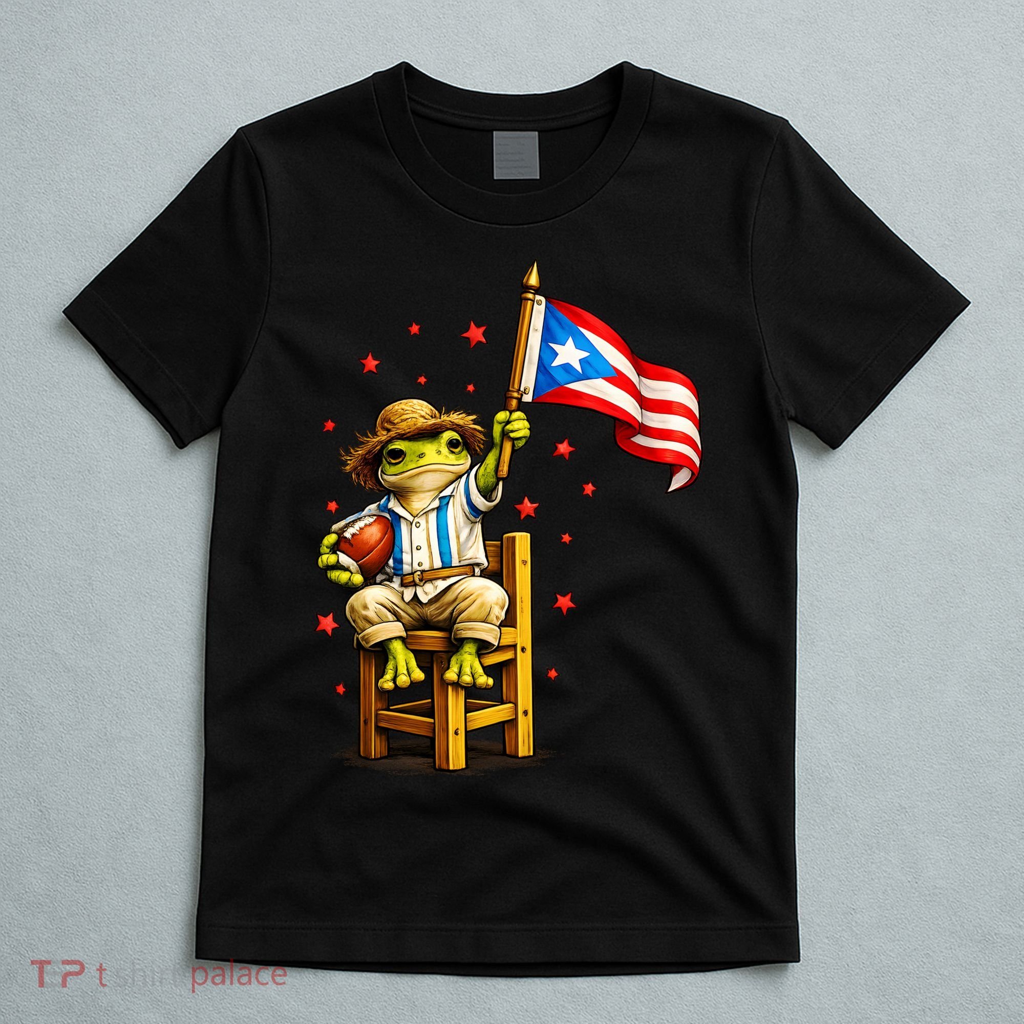 Coquí Frog Football Fan Puerto Rico Flag T-Shirt