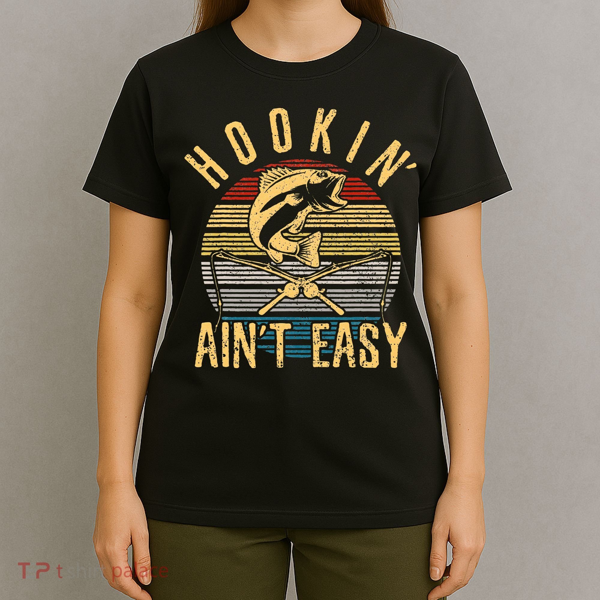 Cute Funny Fishing Vintage Hookin Aint Easy Fisherman Gift T-Shirt