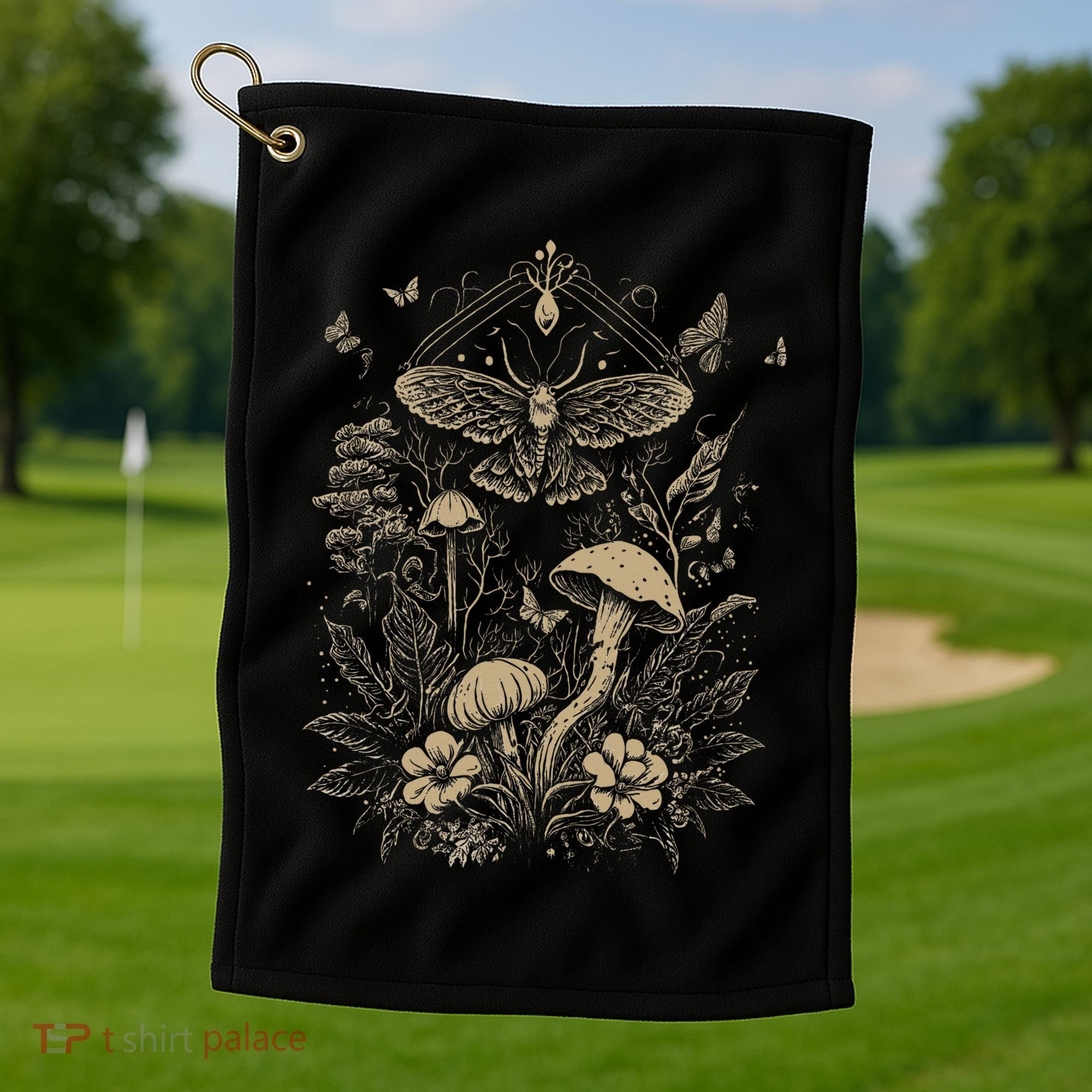 Cute Fairycore Floral Moth Aesthetic Golf Towel
