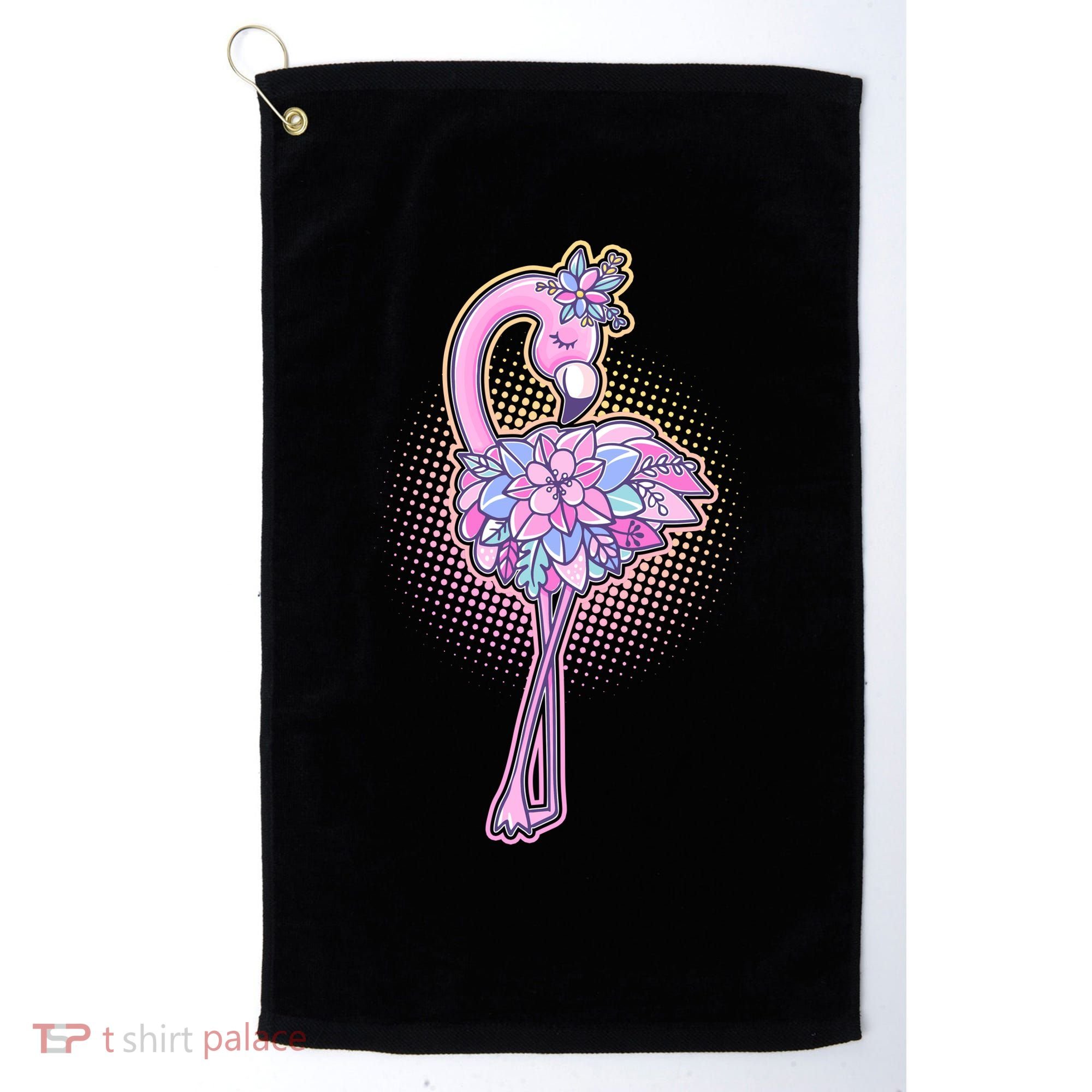 Cute Floral Flamingo Golf Towel
