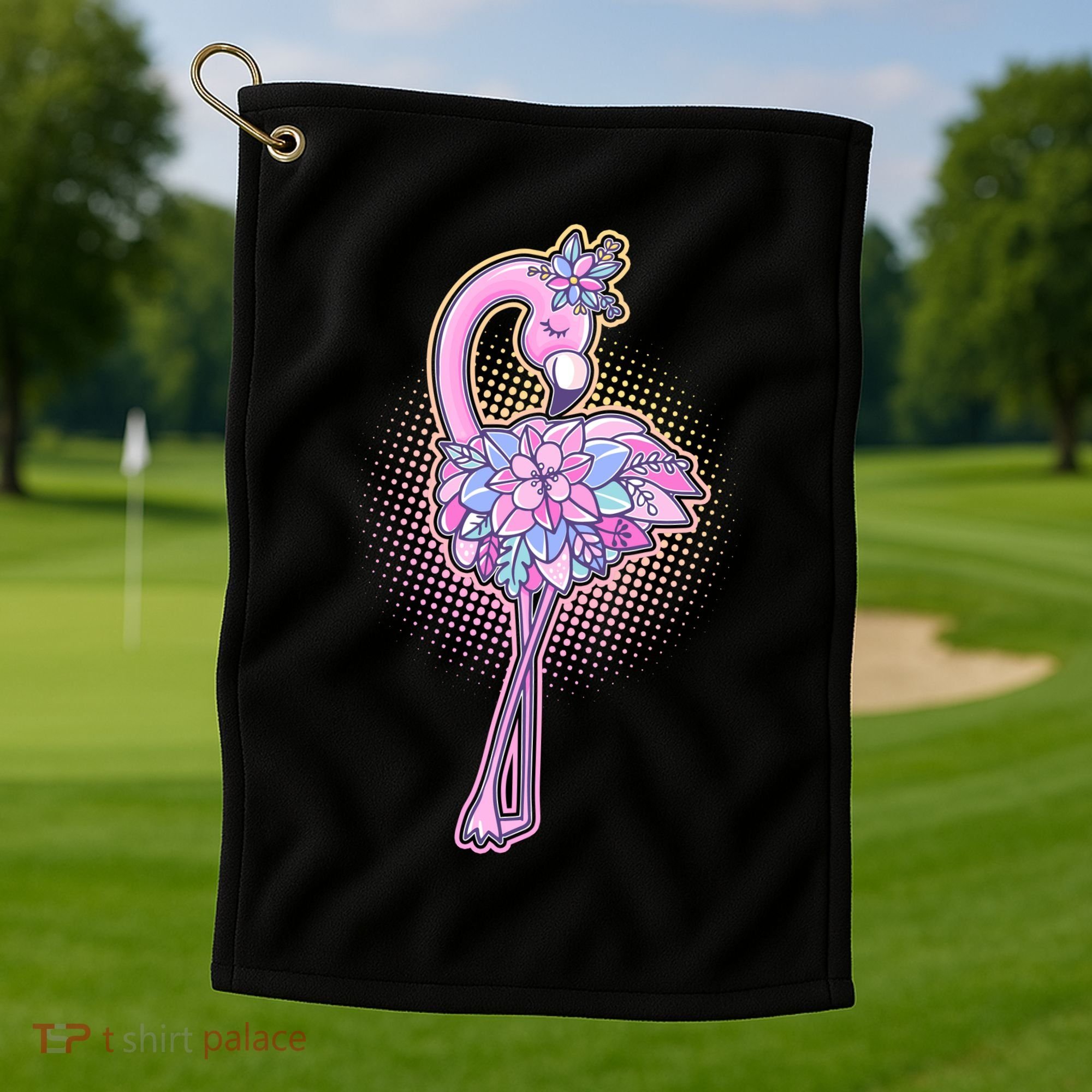 Cute Floral Flamingo Golf Towel