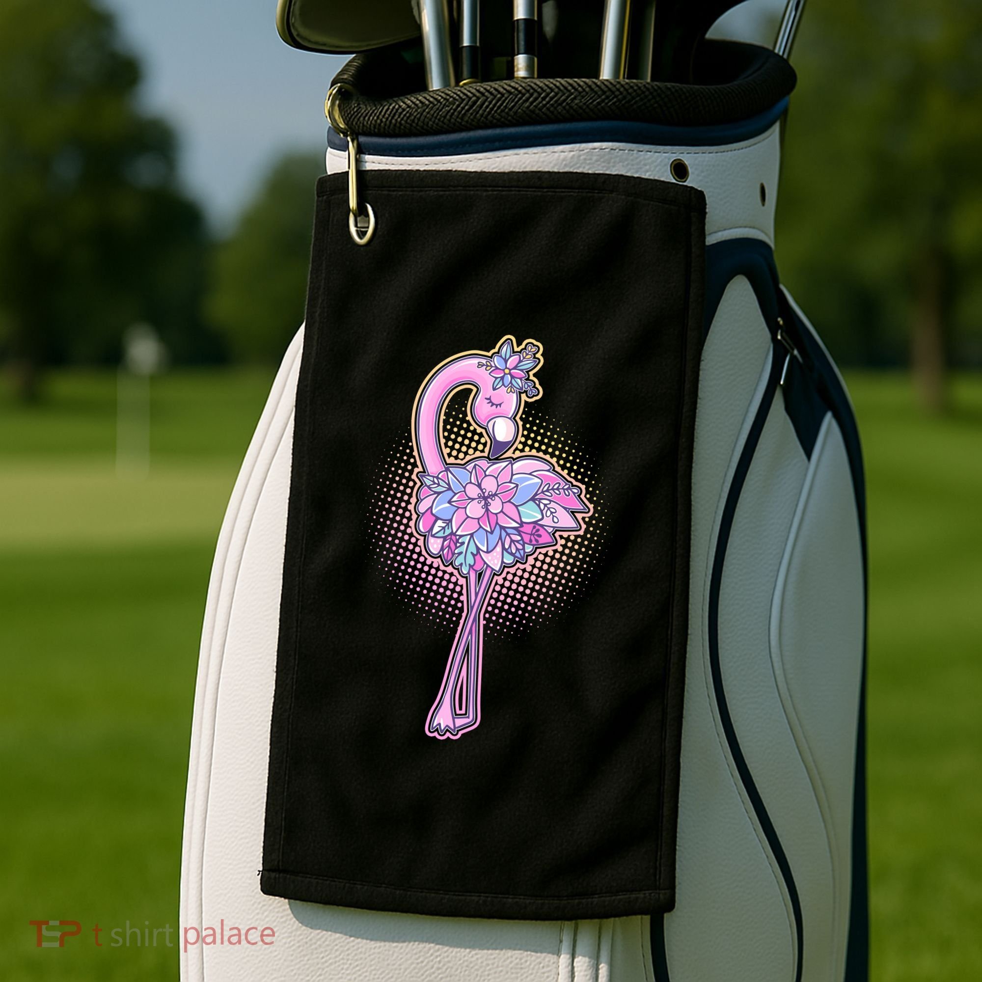 Cute Floral Flamingo Golf Towel