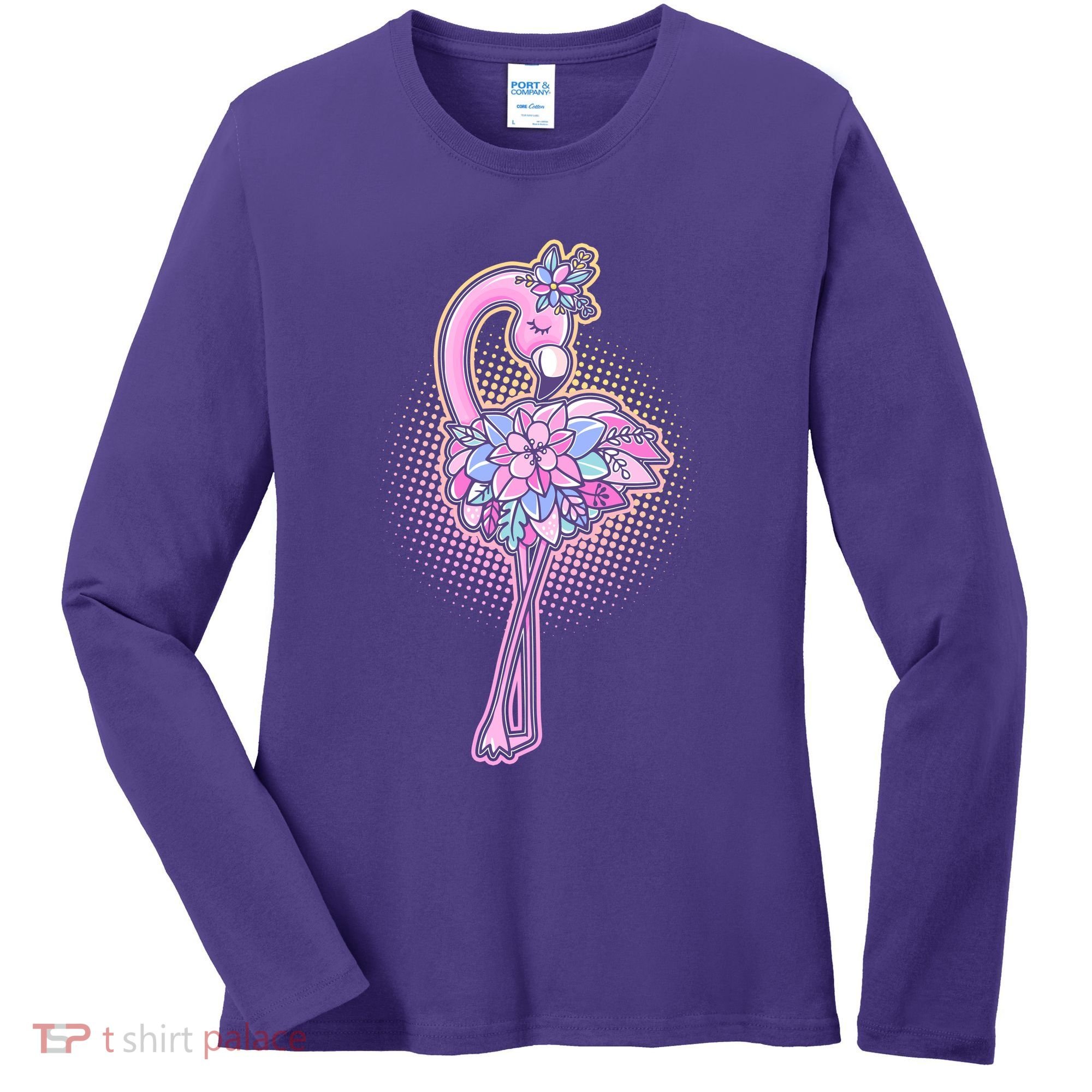 Cute Floral Flamingo Women's Long Sleeve Shirt