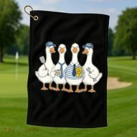 Cute Funny Father's Day Goose Group Golf Towel thumb 1