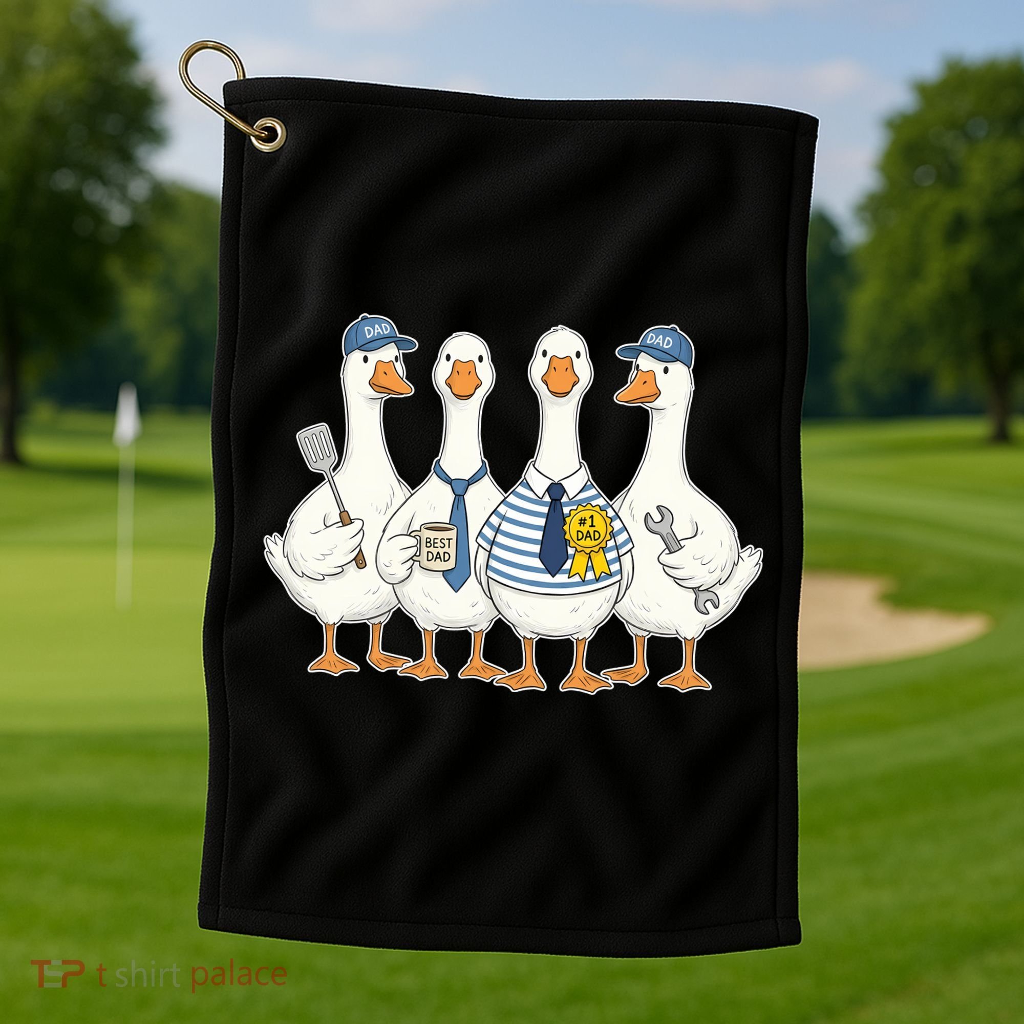 Cute Funny Father's Day Goose Group Golf Towel