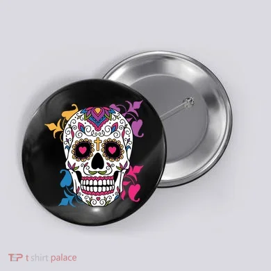 Candy Floral Graphic Skull Design Button