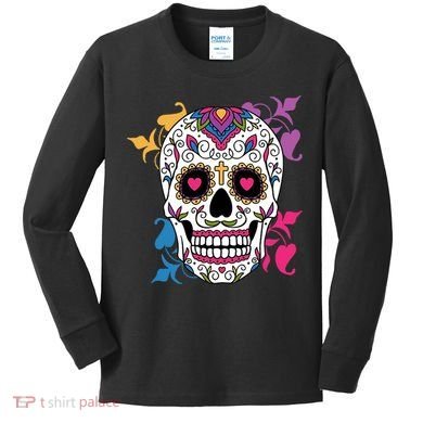 Candy Floral Graphic Skull Design Kids Long Sleeve Shirt